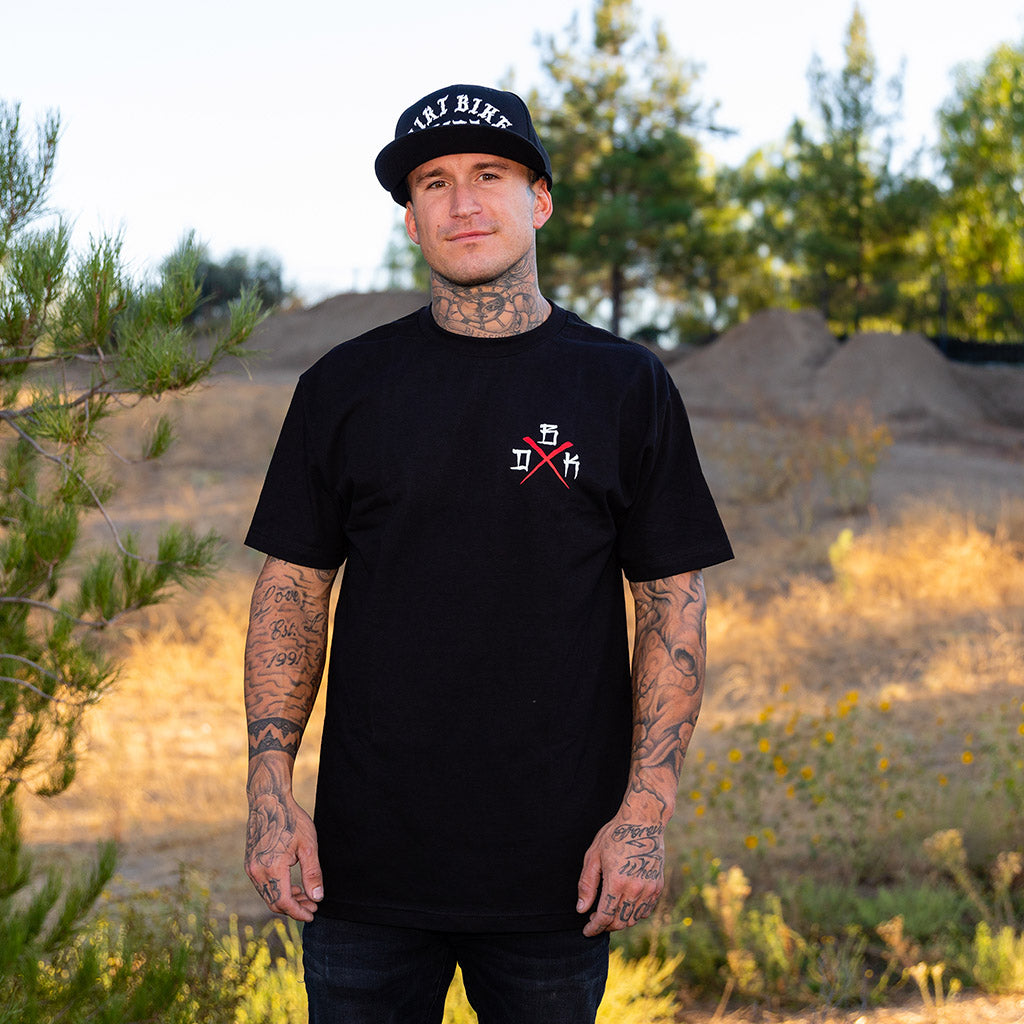 Black T-shirt with small chest graphic