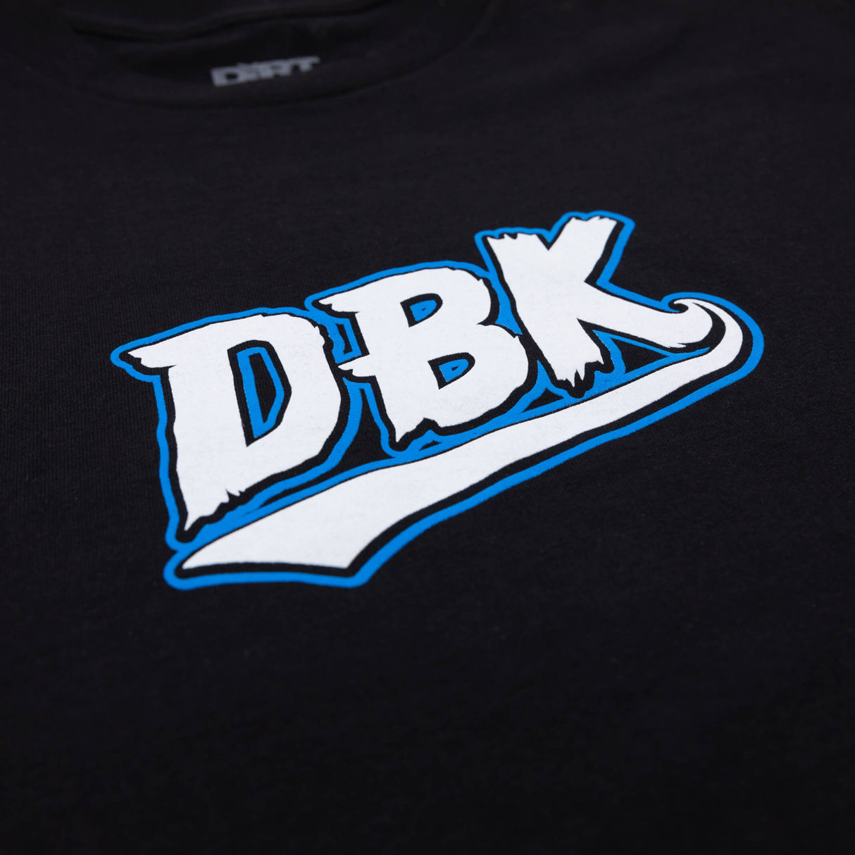 Youth premium tee, black knit with DBK logo print and blue underline