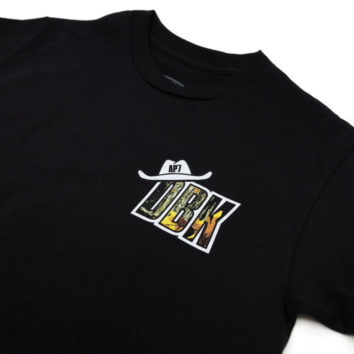 Black T-shirt with DBK chest logo and AP7 tag graphic