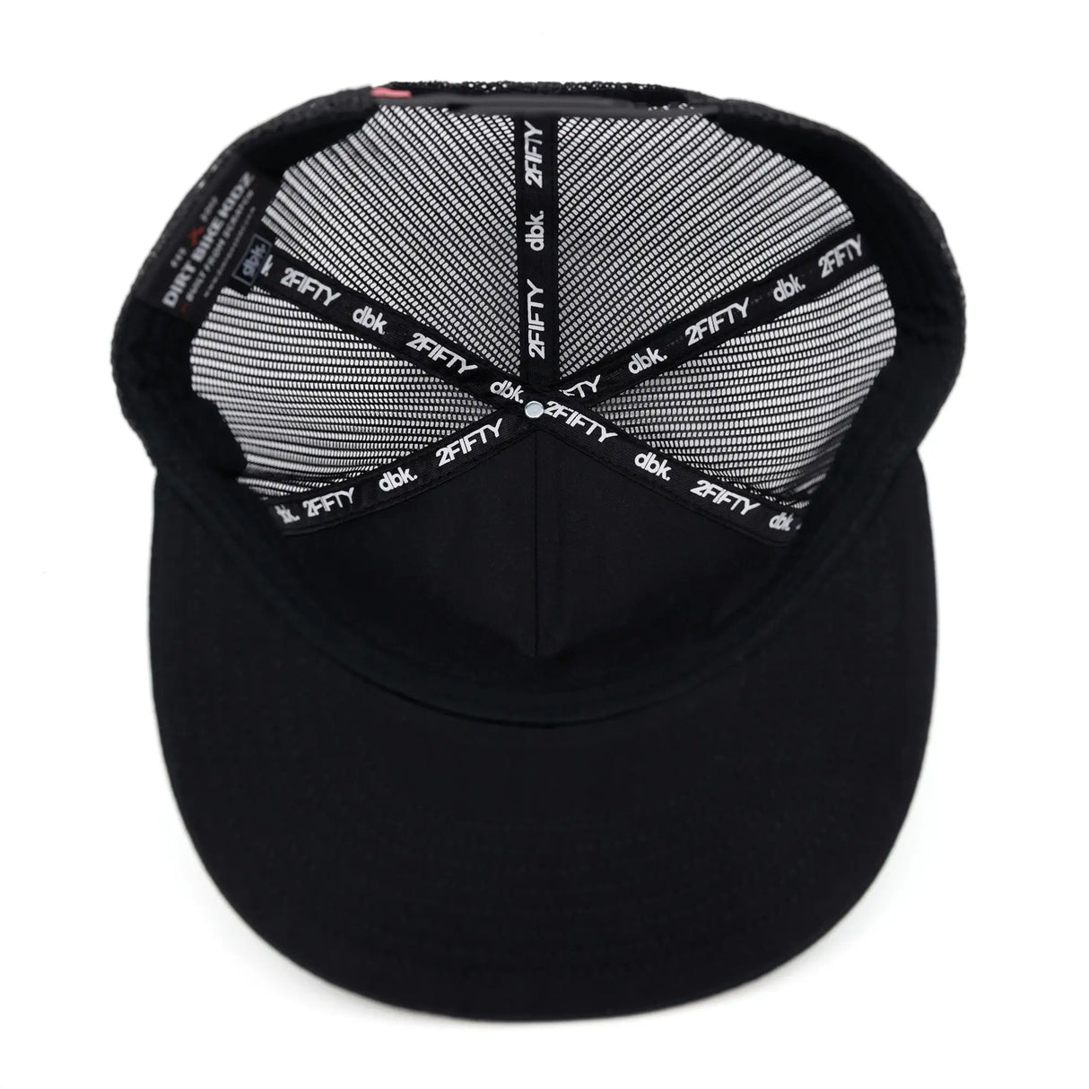 Black cap interior with repeating 2FIFTY and dbk logos