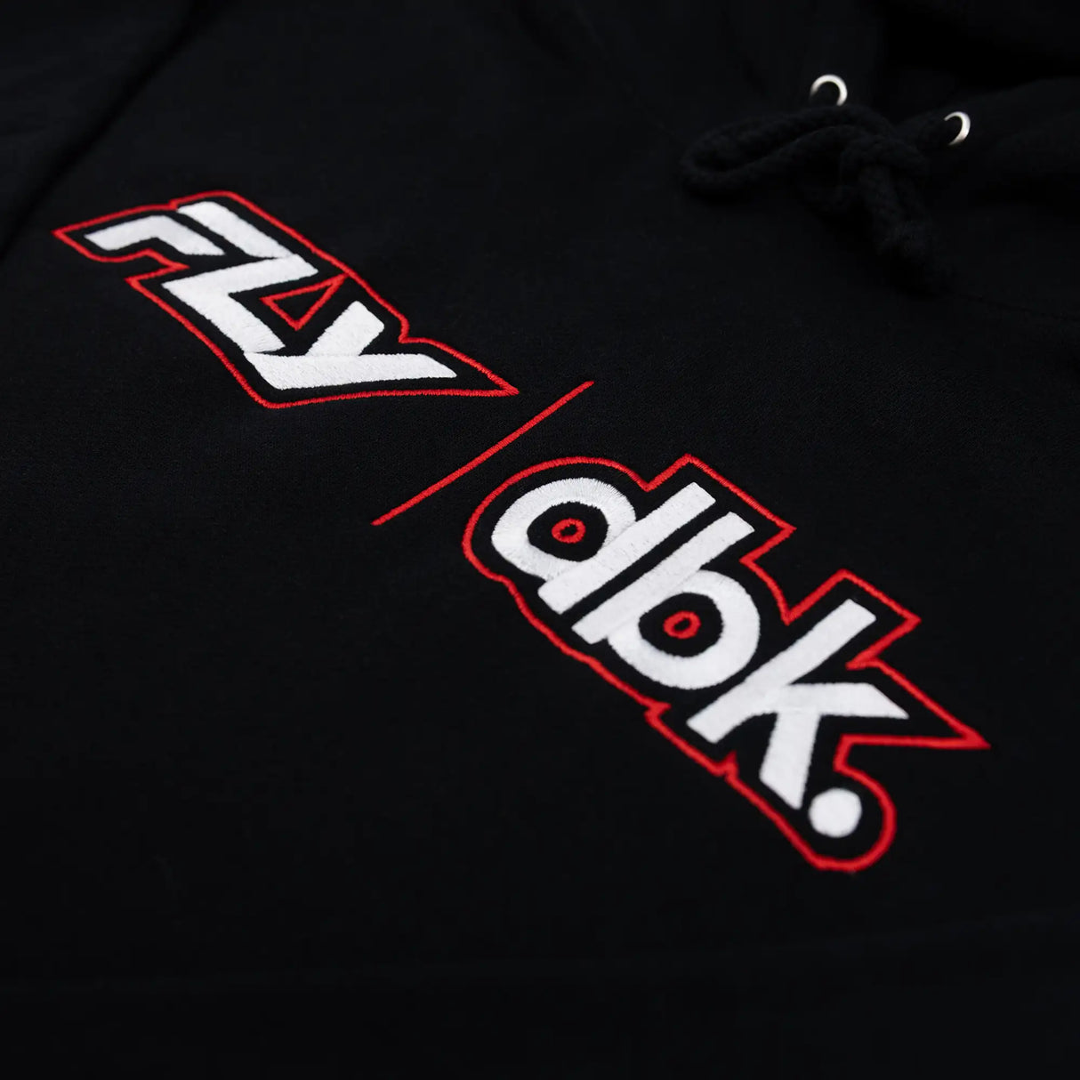 Black hoodie with large red and white front graphic logo