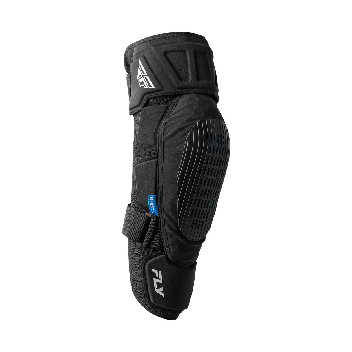 Black knee guard with vented hard shell and adjustable straps