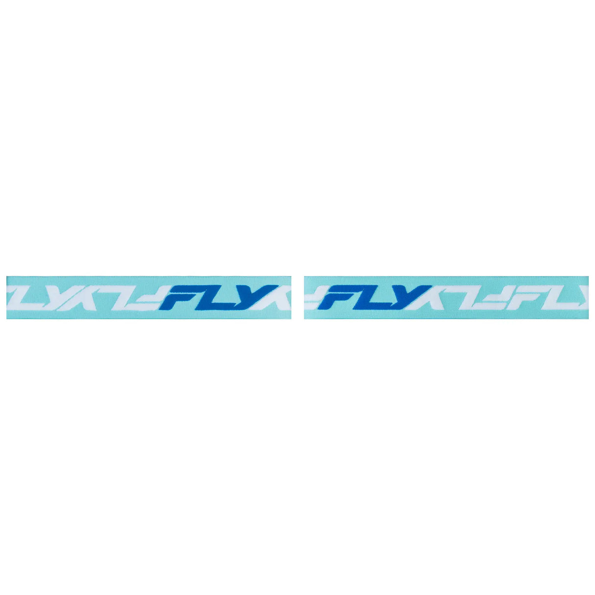 Light blue goggle strap with repeating logo graphic