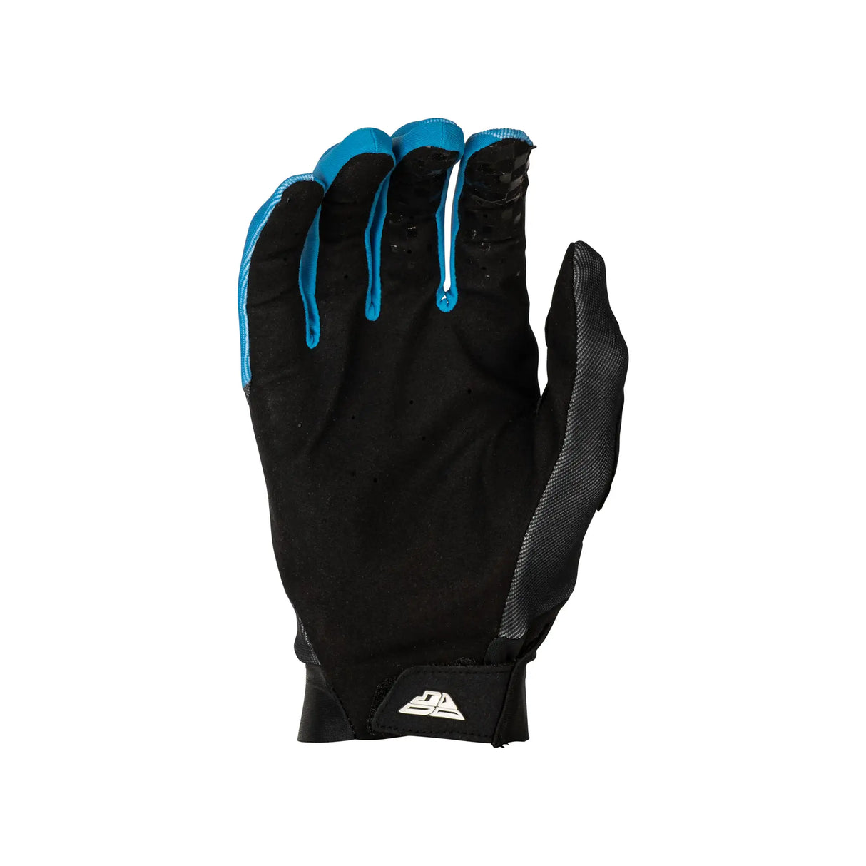 Black Pro Lite cycling glove with blue accents and dbk logo, back side view.