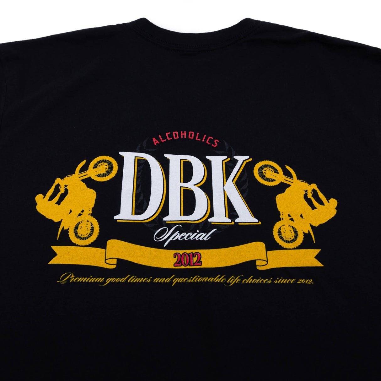 Close-up of black T-shirt front graphic with DBK Special 2012 logo