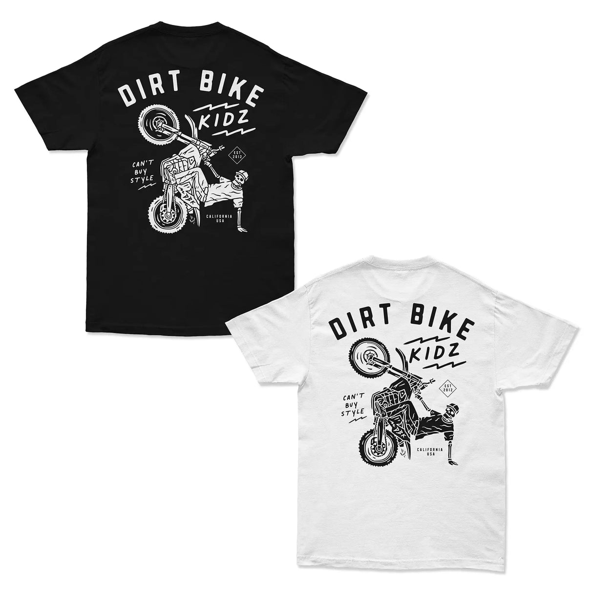 Black kids graphic T-shirt with Dirt Bike Kidz rider graphic on front.