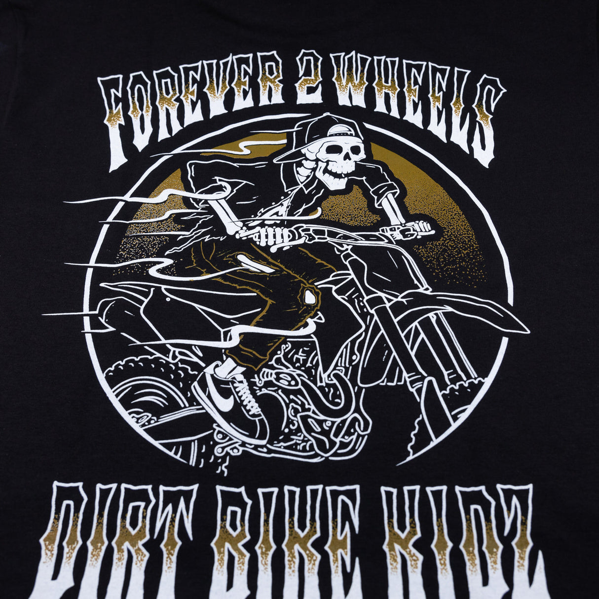 Black youth premium tee close-up of rider graphic in circle with DIRT BIKE RIDE