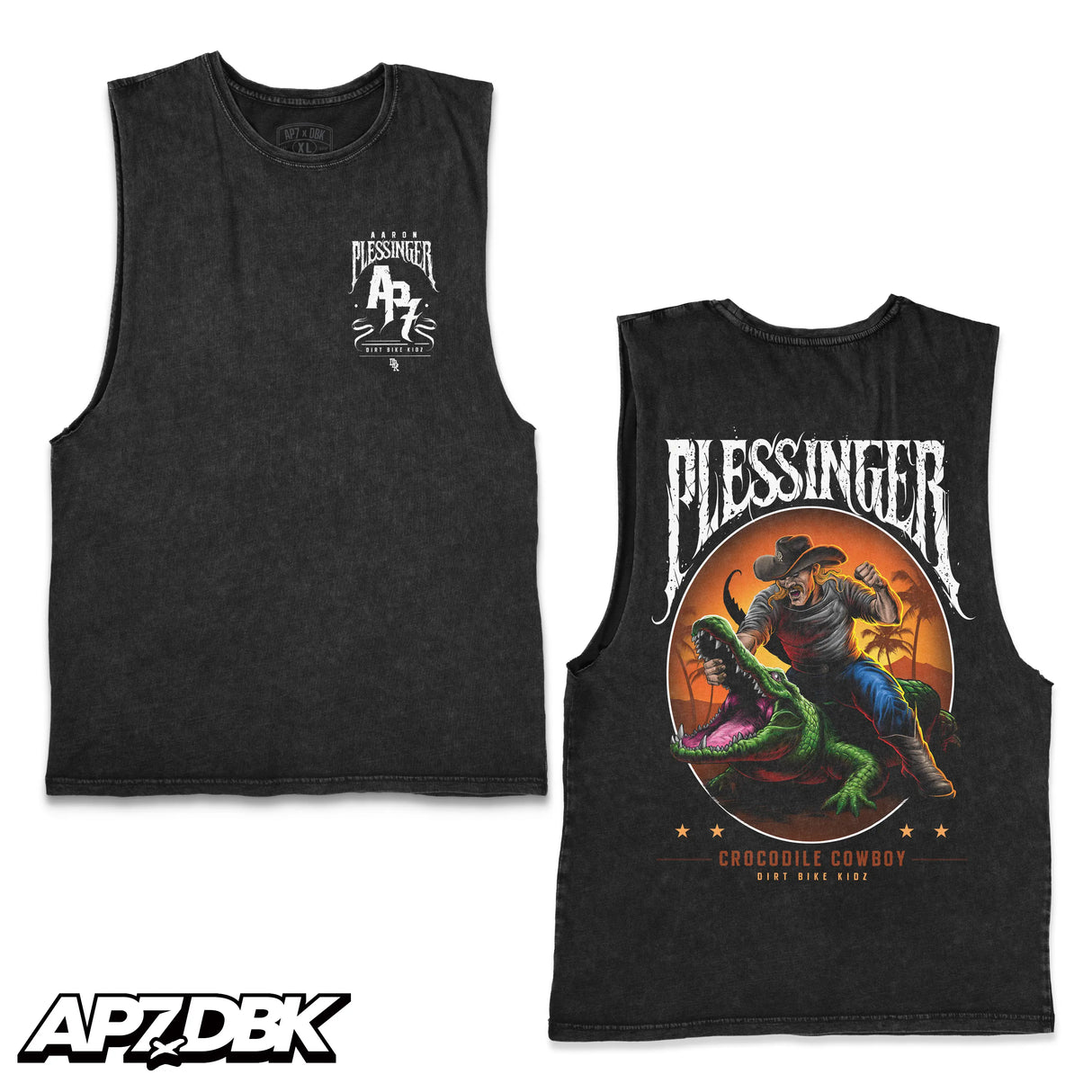 Croc Cowboy AP7 tank top, black sleeveless tee with small logo text at chest