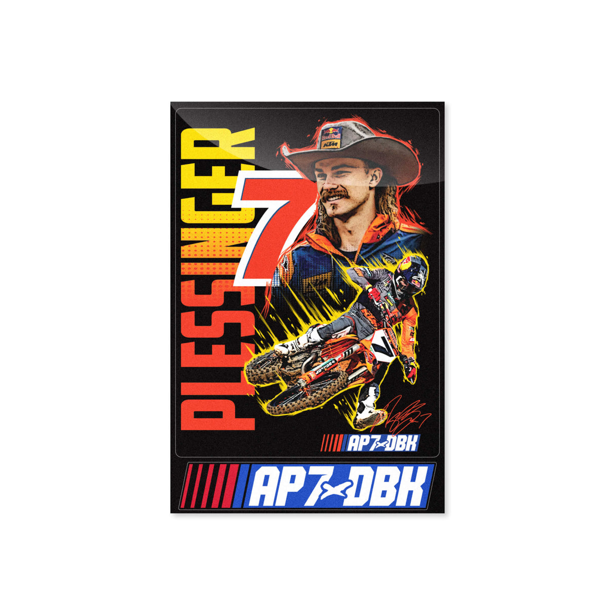 Racing sticker pack featuring rider, bike, and AP7/DBK stripe logo graphics