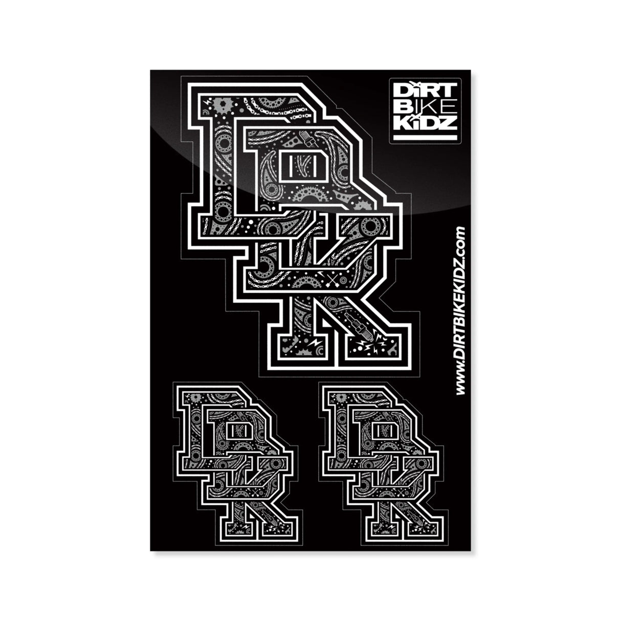 Bandana sticker pack sheet with black-and-white number-like designs, four stickers