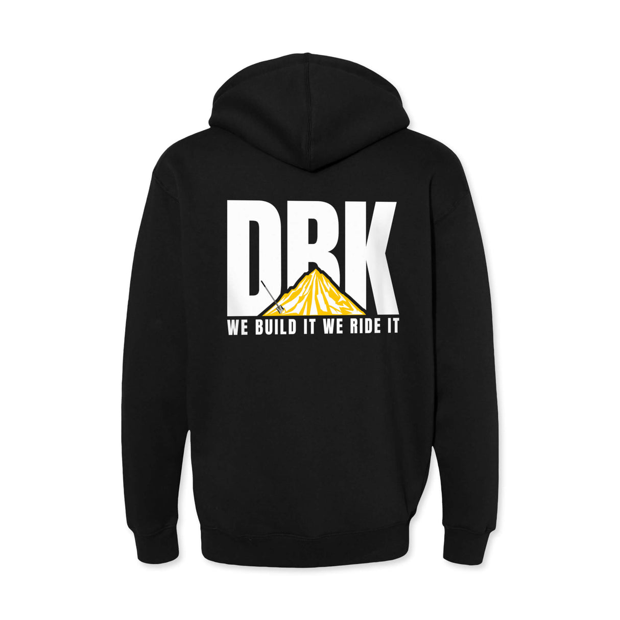 Schwarzer Hoodie, Rückansicht: DRK-Grafik mit Slogan unter der großen Schrift