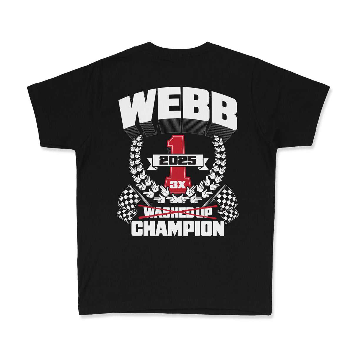 Black youth premium T-shirt with large WEBB 2025 Washington Champion back print