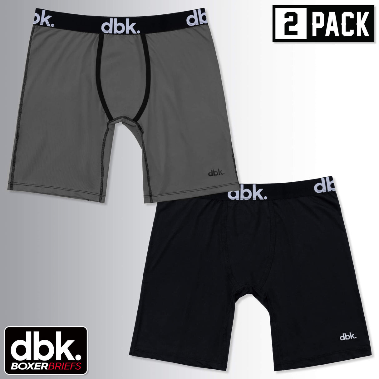 Boys boxer briefs 2-pack in gray and black, elastic waistband and front pouch