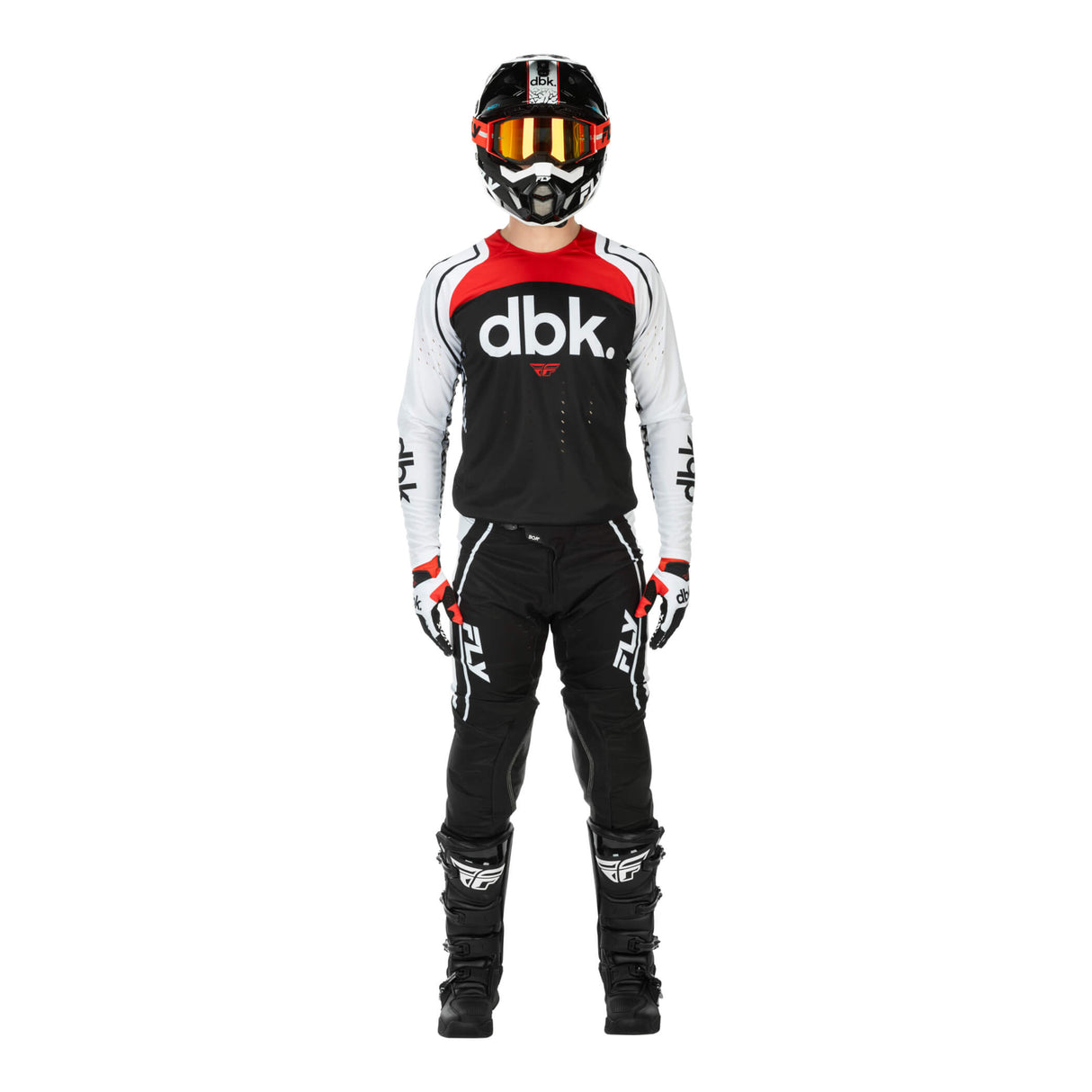 EVO DBK motocross pant, black with white side panels and bold logo markings at hips