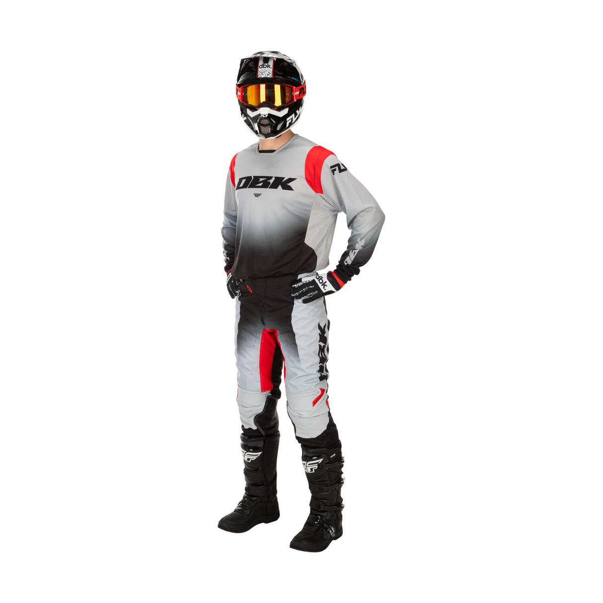 Kinetic DBK jersey with gray body, red accents, and black logo panel