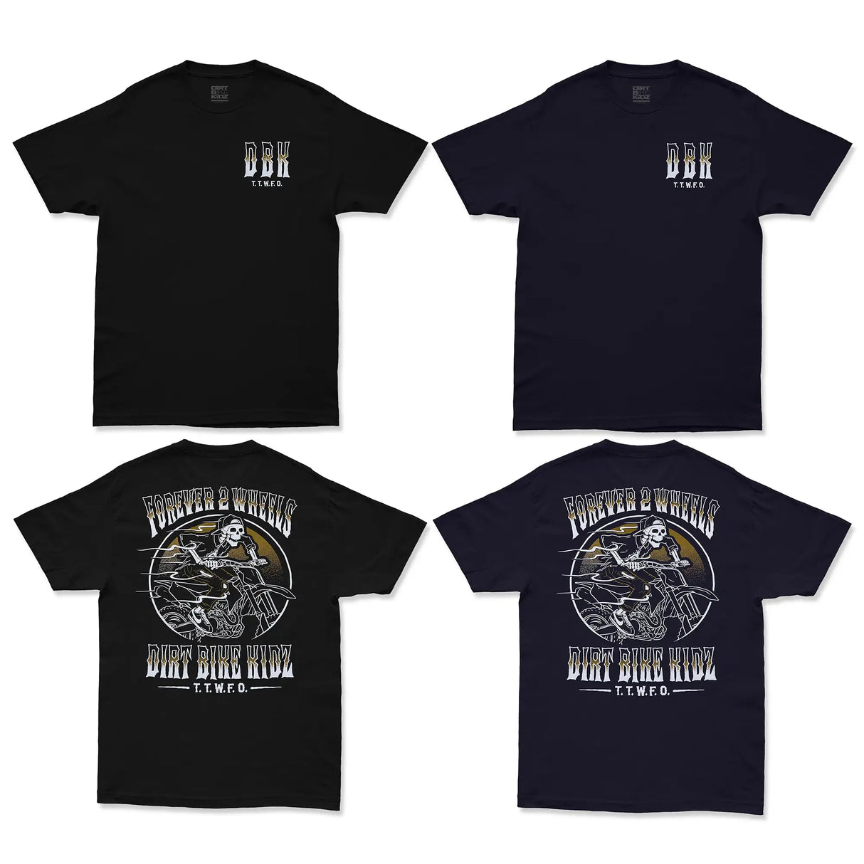 Ghost Rider tee variety: black and navy, front logos and back rider graphics