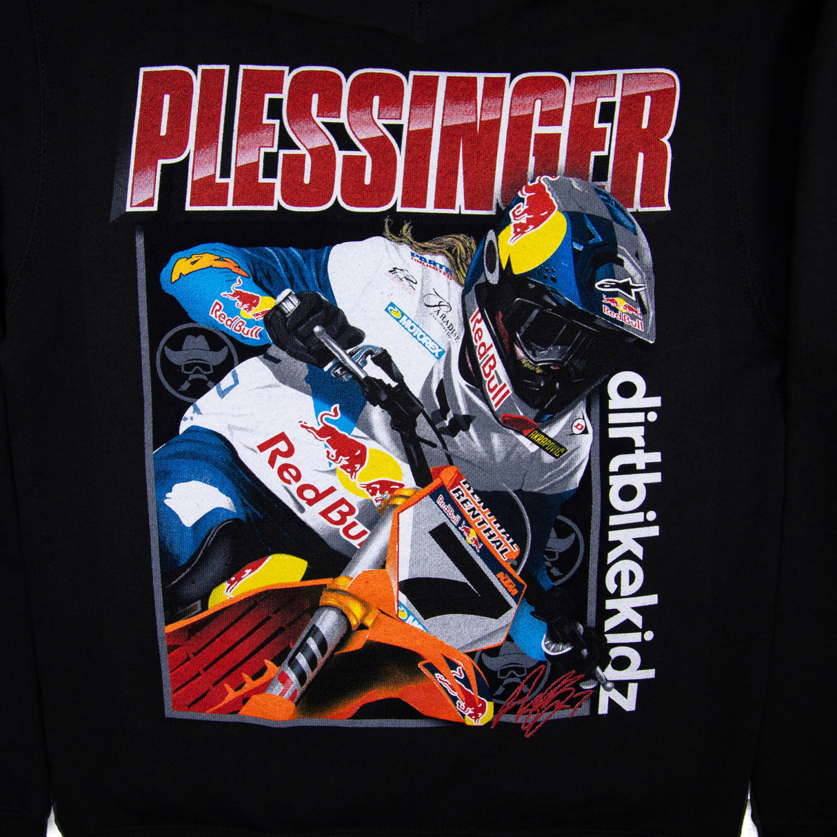 Holeshot AP7 hoodie in black with large colorful front racing graphic panel