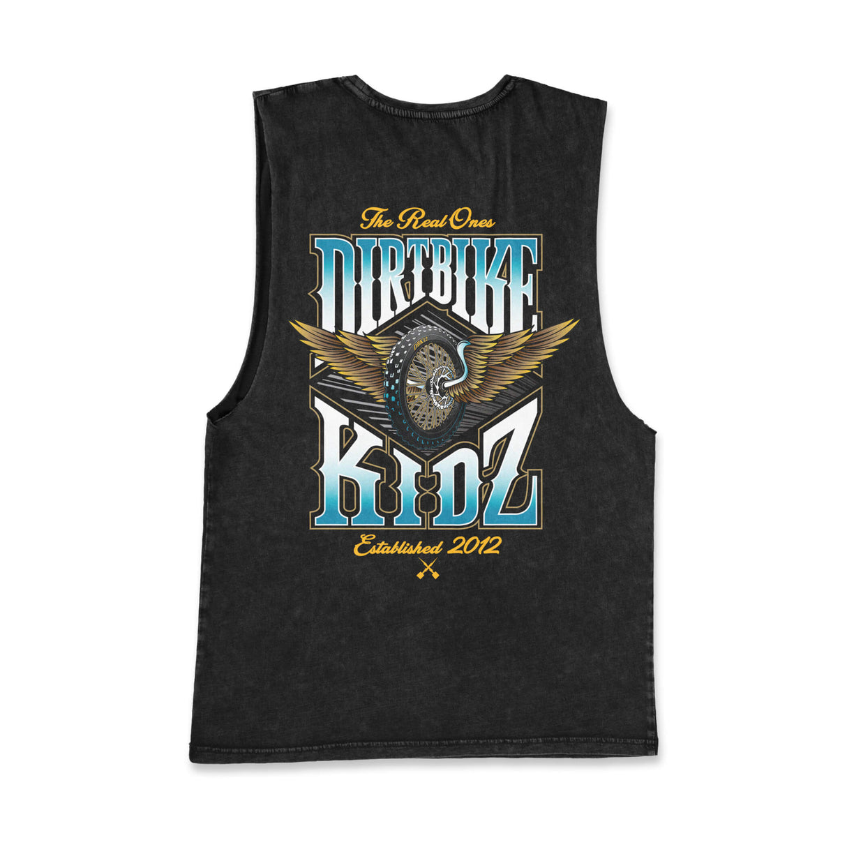 Dark sleeveless tank top with large centered rider graphic and “Established 2012”