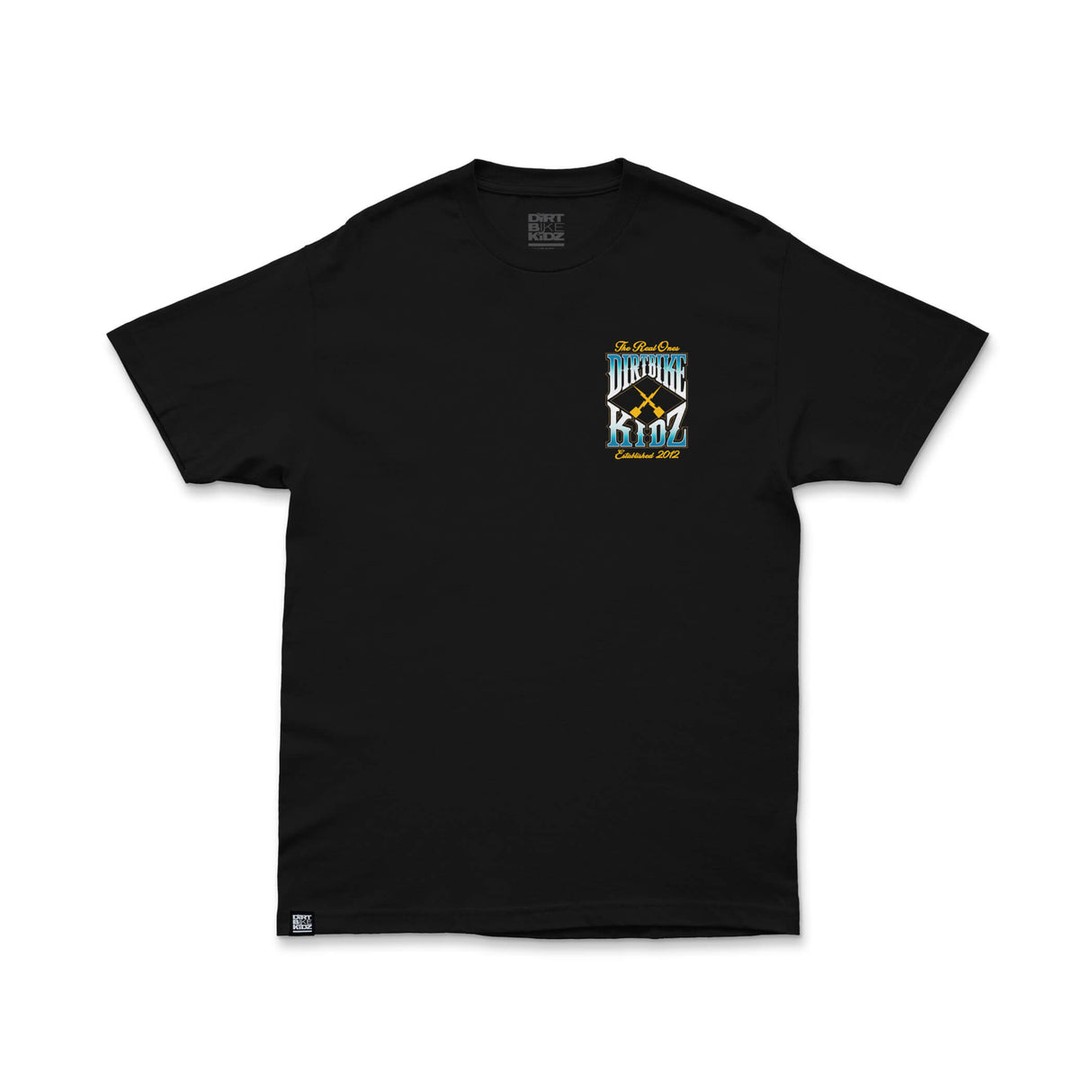 Eazy Rider black tee with small chest logo, crew neck, short sleeves