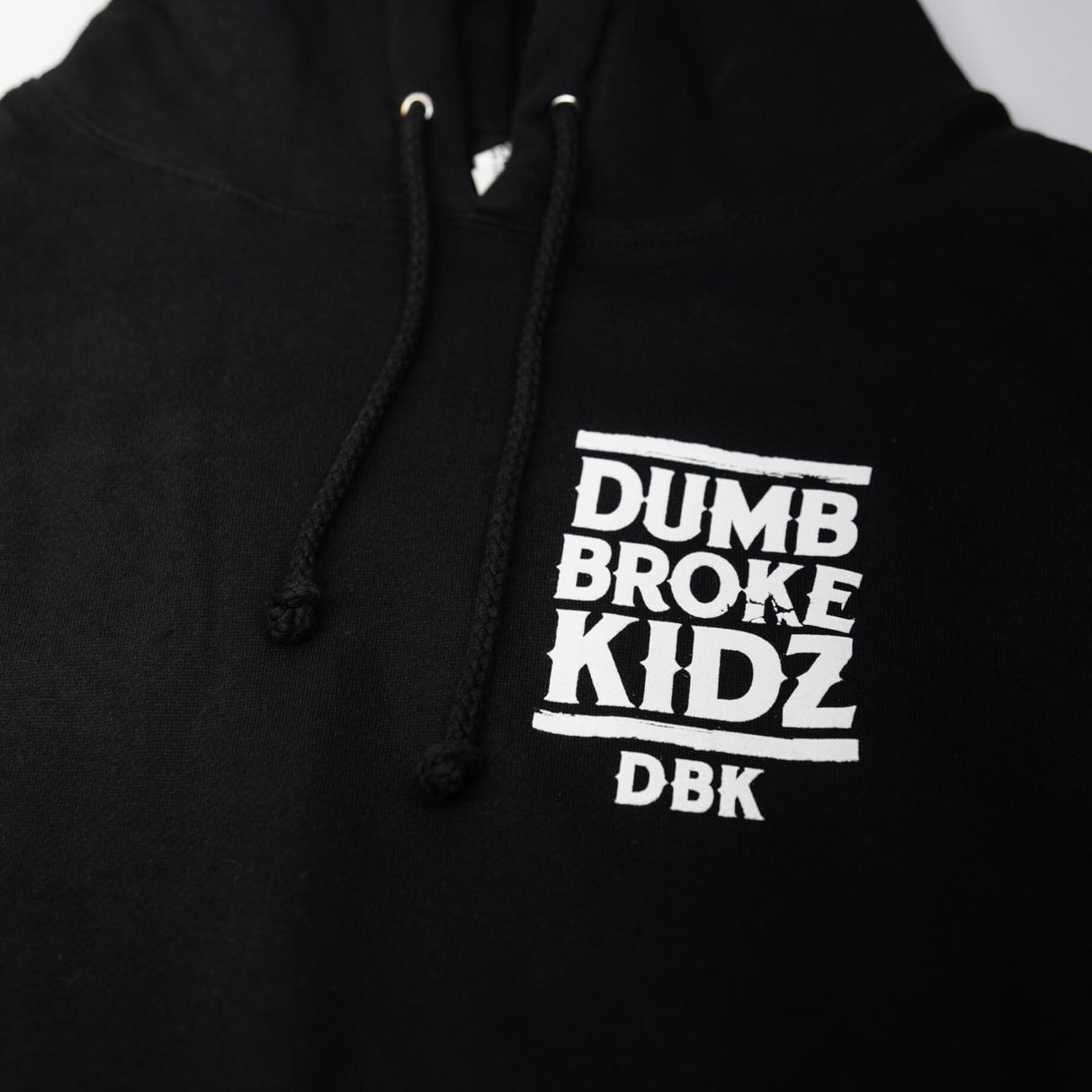 Black hoodie chest logo with drawstring hood