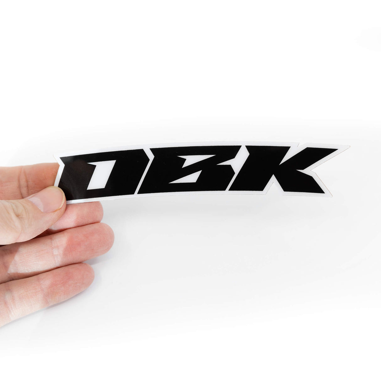 Hand-held racer black fender decal strip, black graphics with white outline