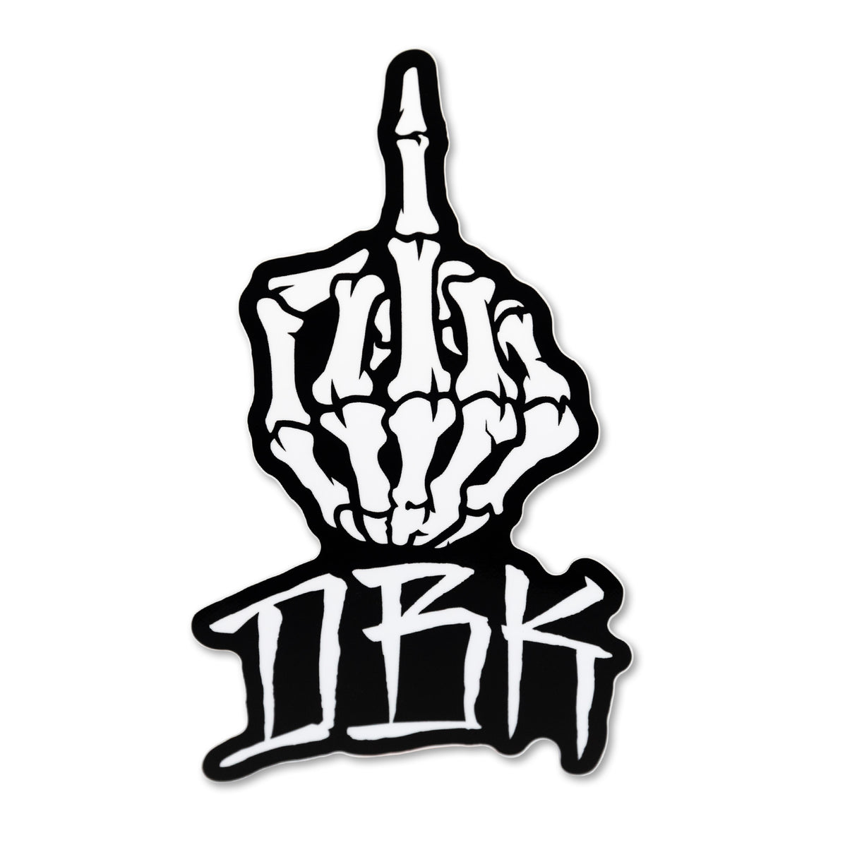 Black graffiti-style middle finger sticker with bold outline and text