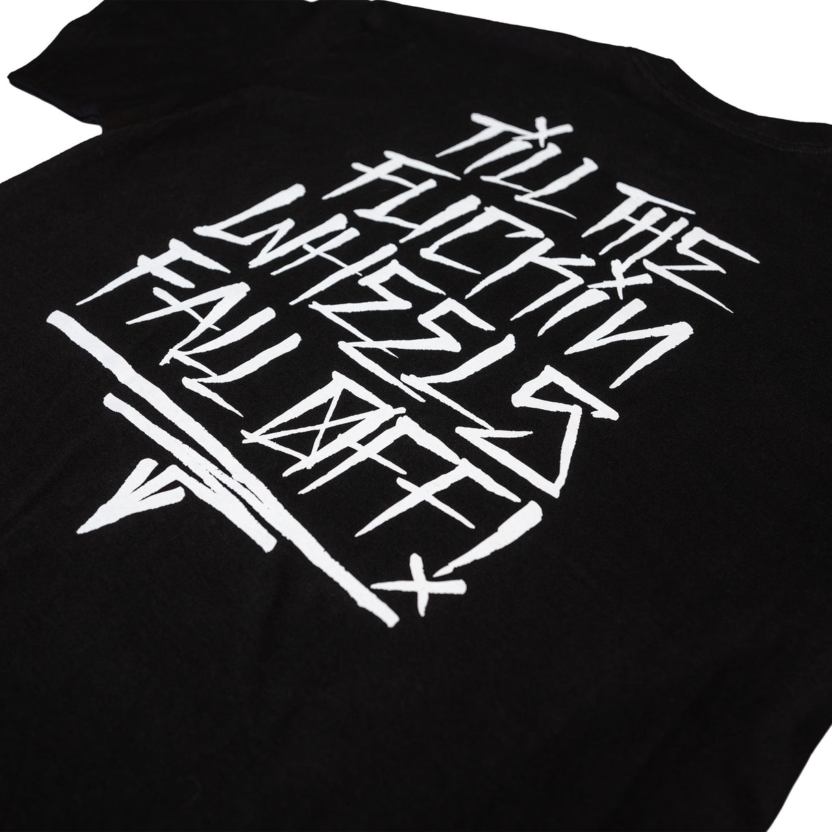 Black FU Tee with large white back typography graphic print.