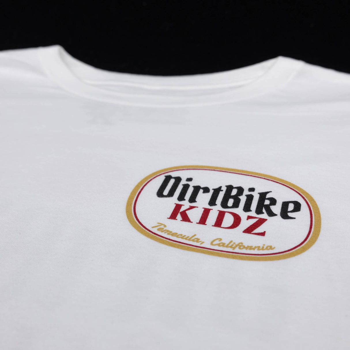 Beer premium tall tee, white with oval DirtBikeKidz graphic logo