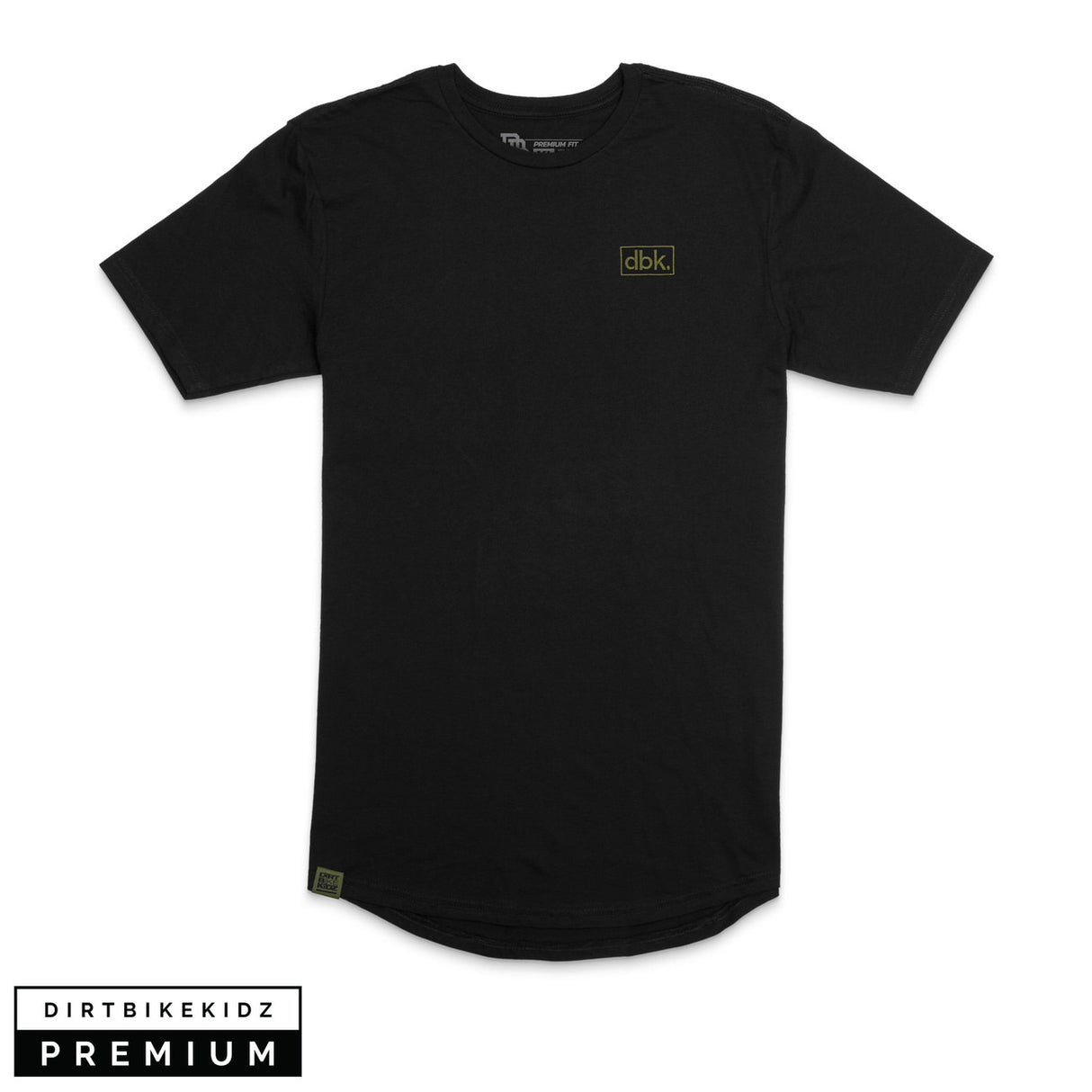 Black premium tall T-shirt with small dbk logo on left chest