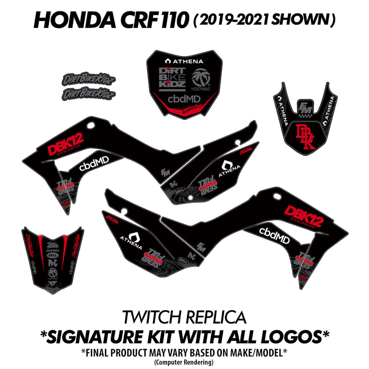 Motorbike decal sticker kit template set with black and red panels