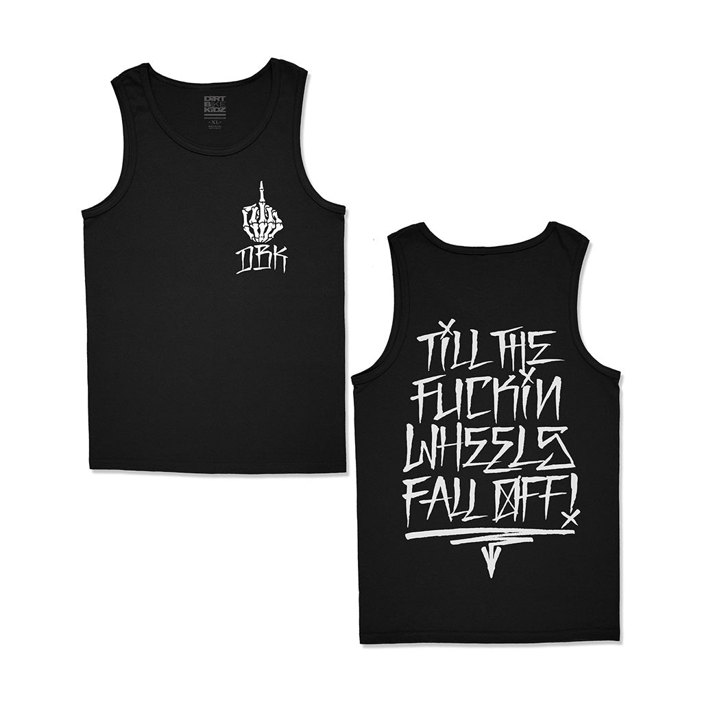 Black graphic tank top set: sleeveless crew neck with front logo prints