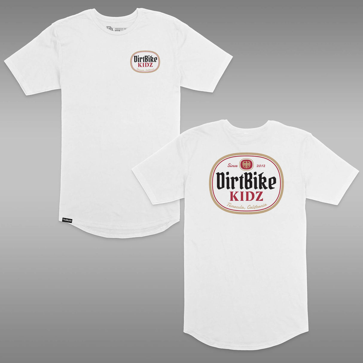 Premium tall tee set, white, with DirtBike KIDZ oval front and back logo graphic