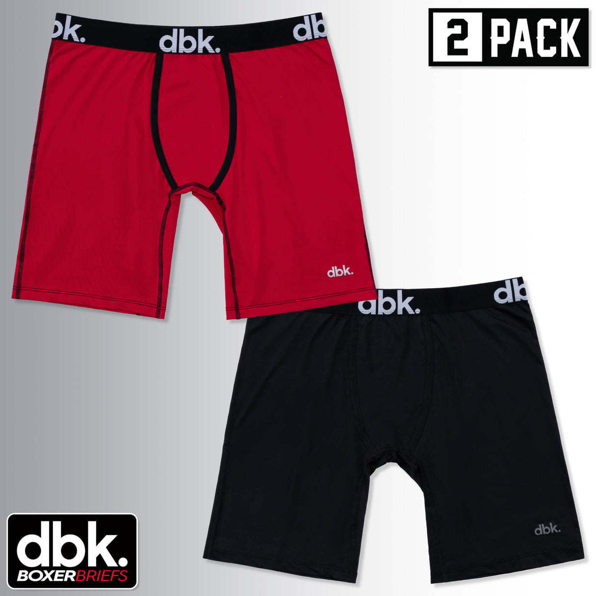 Men's boxer briefs 2-pack: red and black with black-trim waistband and contoured pouch