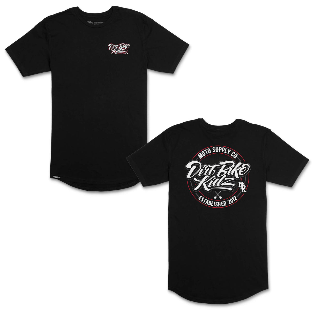 Black premium tall T-shirt with small chest graphic and crew neck