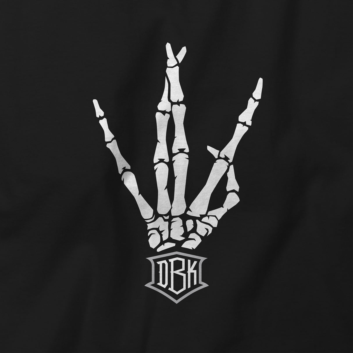 Black T-shirt with white hand emblem graphic on front