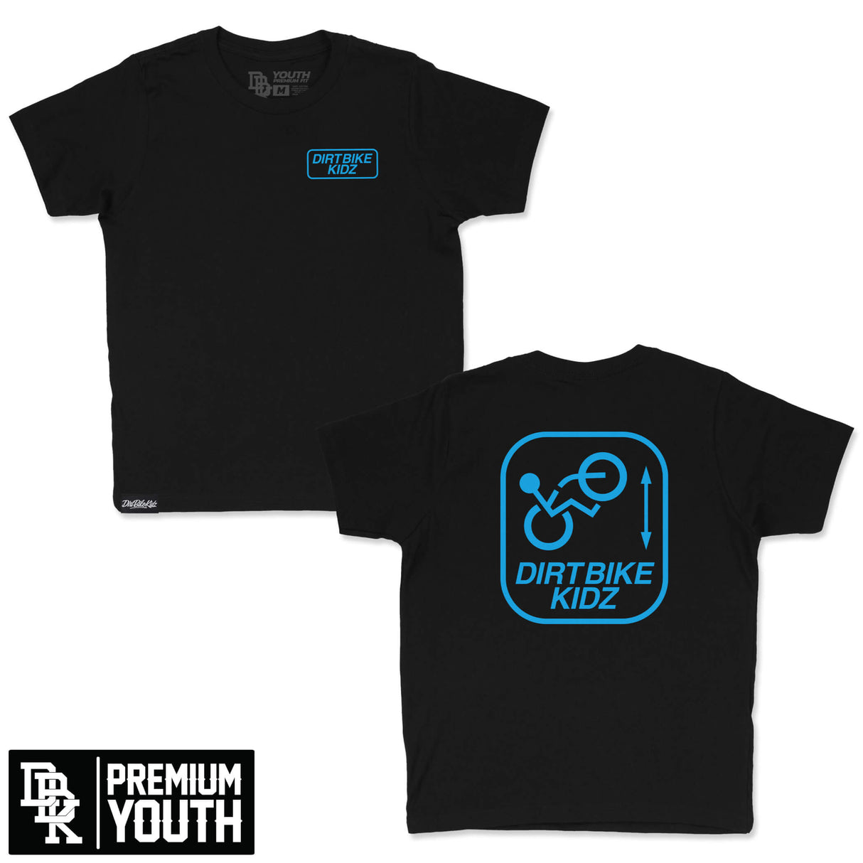 Black youth premium tee set with Dirtbike Kidz logo on chest and large back graphic