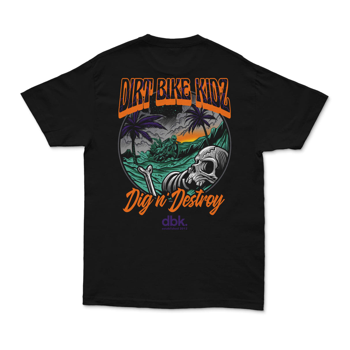 Black Boneyard tee with large back circle graphic and “Dig n’ Destroy” text