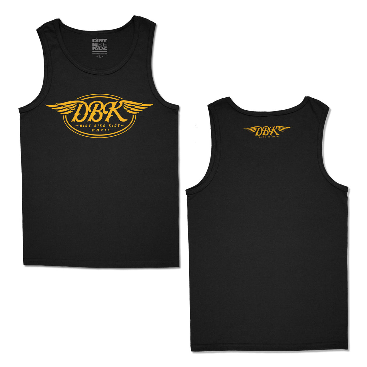 Black tank top set showing front graphic and small chest DBK wing logo