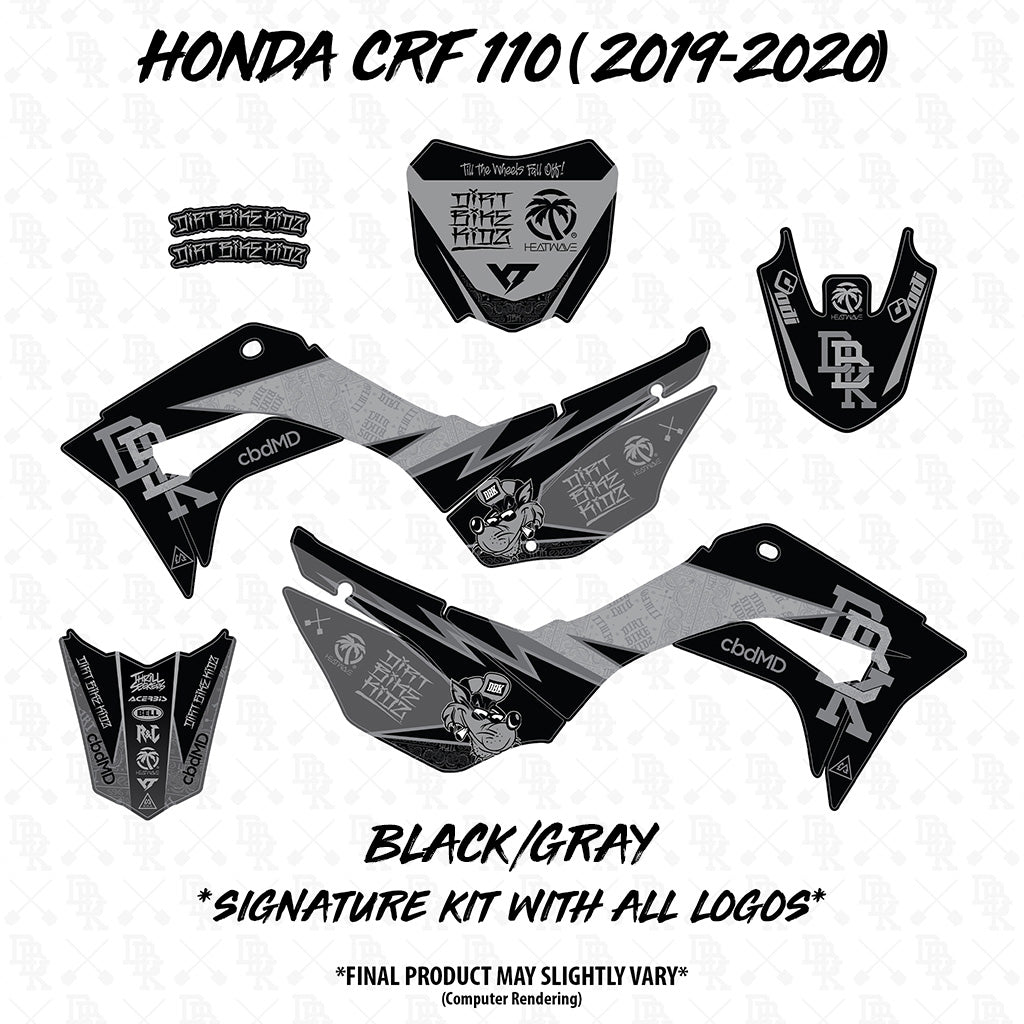 Honda CRF 110/50 signature kit decal pieces, black and gray