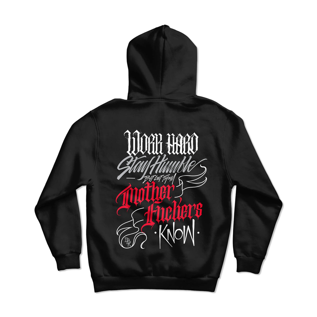 Black hoodie with large back graphic print and hood