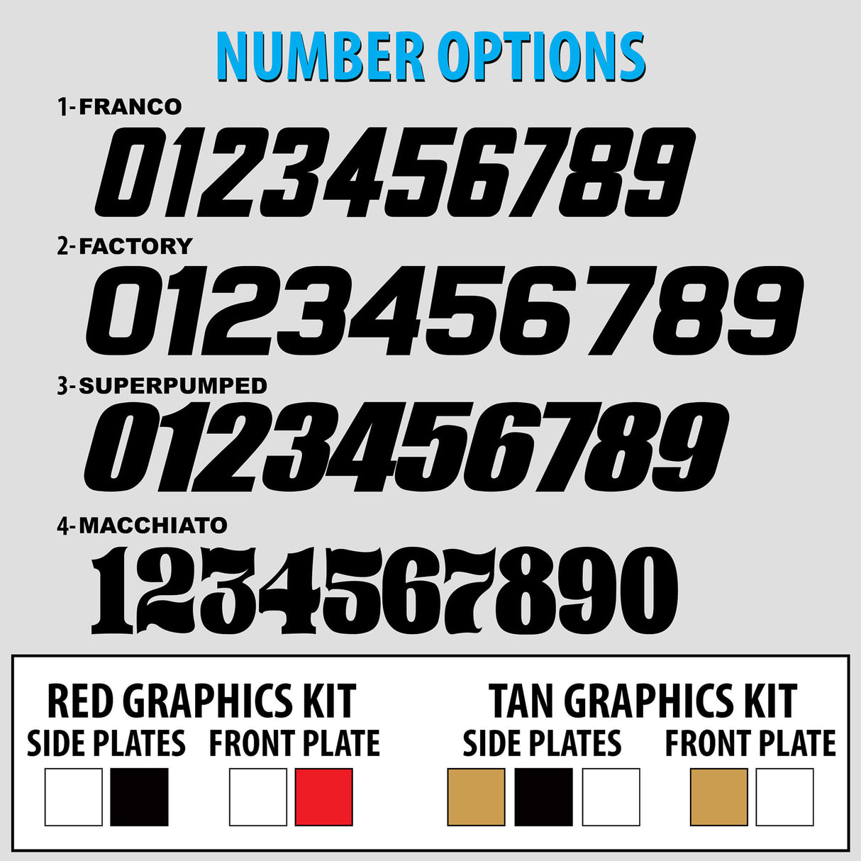 Honda CRF 110/50 Twitch Edition number style options with sample digits