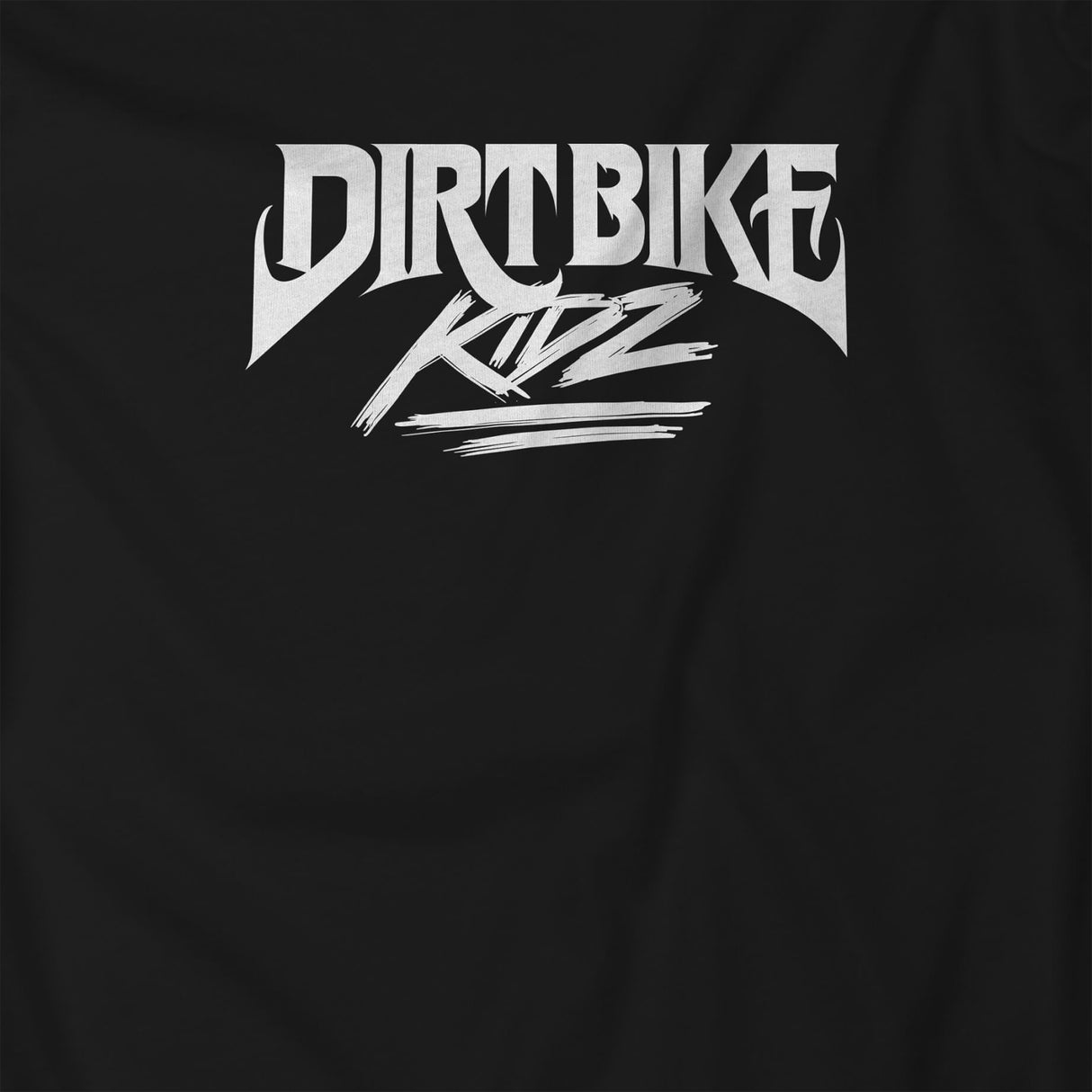 Close-up of black T-shirt front logo text with stylized KTZ graphic