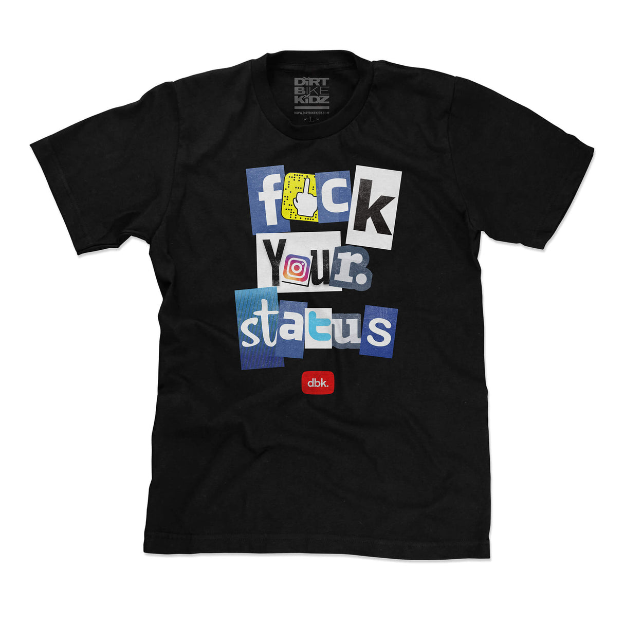 Black Status Tee with colorful front graphic print and crew neck
