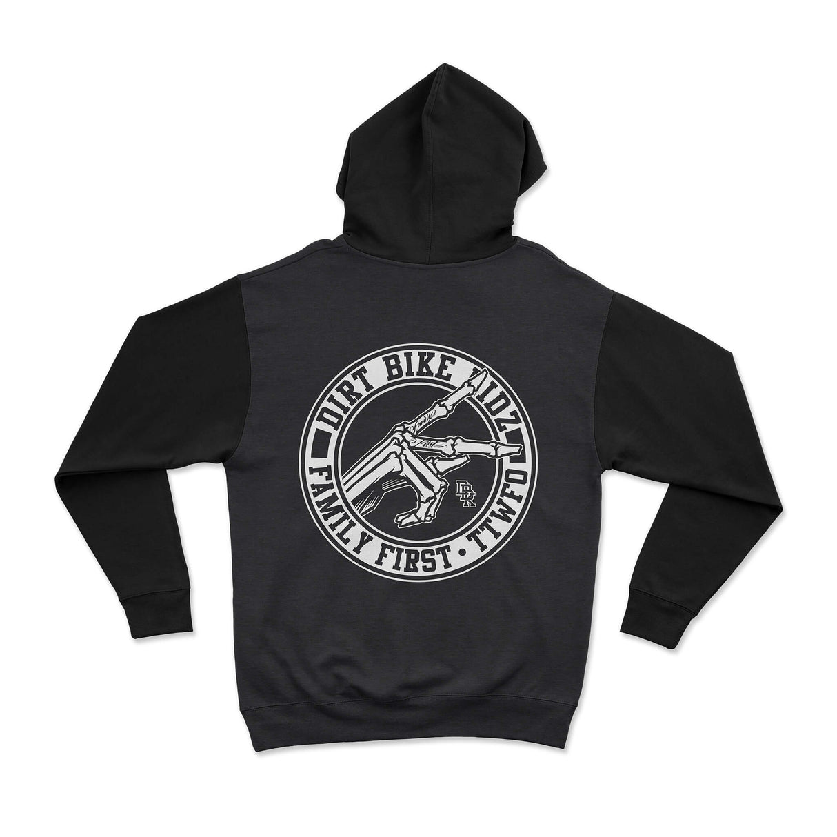 Family First Hoodie: schwarzer Hoodie mit Rücken-Emblem im Kreis