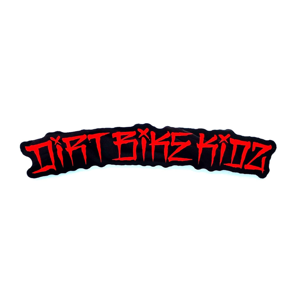 Pit bike fender sticker, single black strip with red gothic lettering