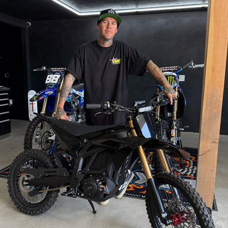 Jeremy Twitch Stenberg with the Altis Sigma e-motorcycle, DBK Memorial Day Sale giveaway.