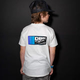 Youth premium tee back view, white with centered DBK logo graphic