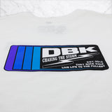Youth premium tee graphic close-up, white with DBK logo patch