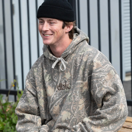 Backwoods camo hoodie with hood and front “dbk” logo