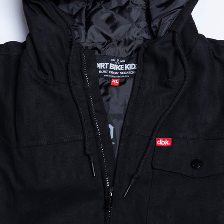 Deluxe jacket hood lining and full-length front zipper detail with inner label